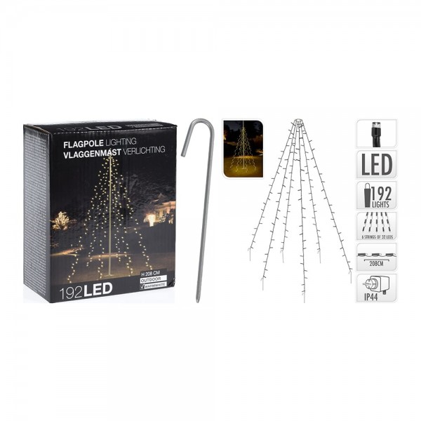 Cortina exterior, especial para arboles, blanco cálido, 192 leds, 2,08 m