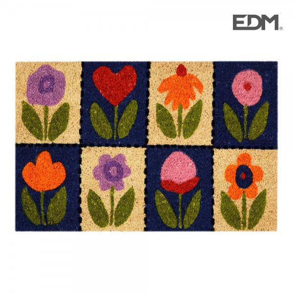 Felpudo de fibra de coco modelo flores, 60 x 40 cm