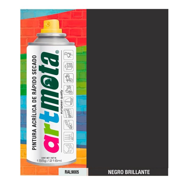 Pintura acrílica spray ral9005 negro brillante 216 ml (pack 2 unidades)
