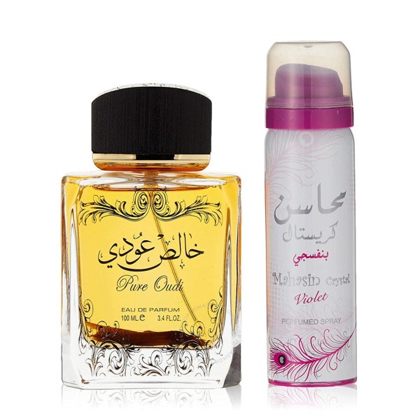 Lattafa pure oudi eau de parfum 100ml vaporizador + desodorante 50ml vaporizador